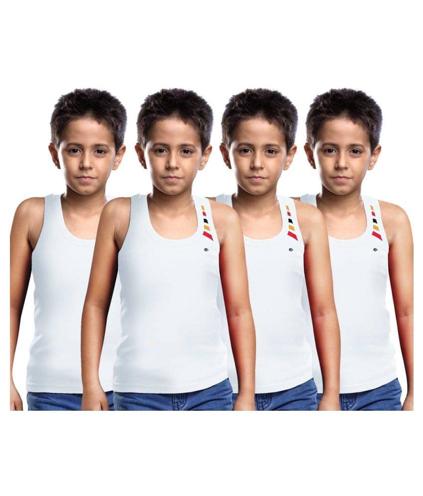     			Eazy Racer Premium White Vest For Boys - Pack of 4