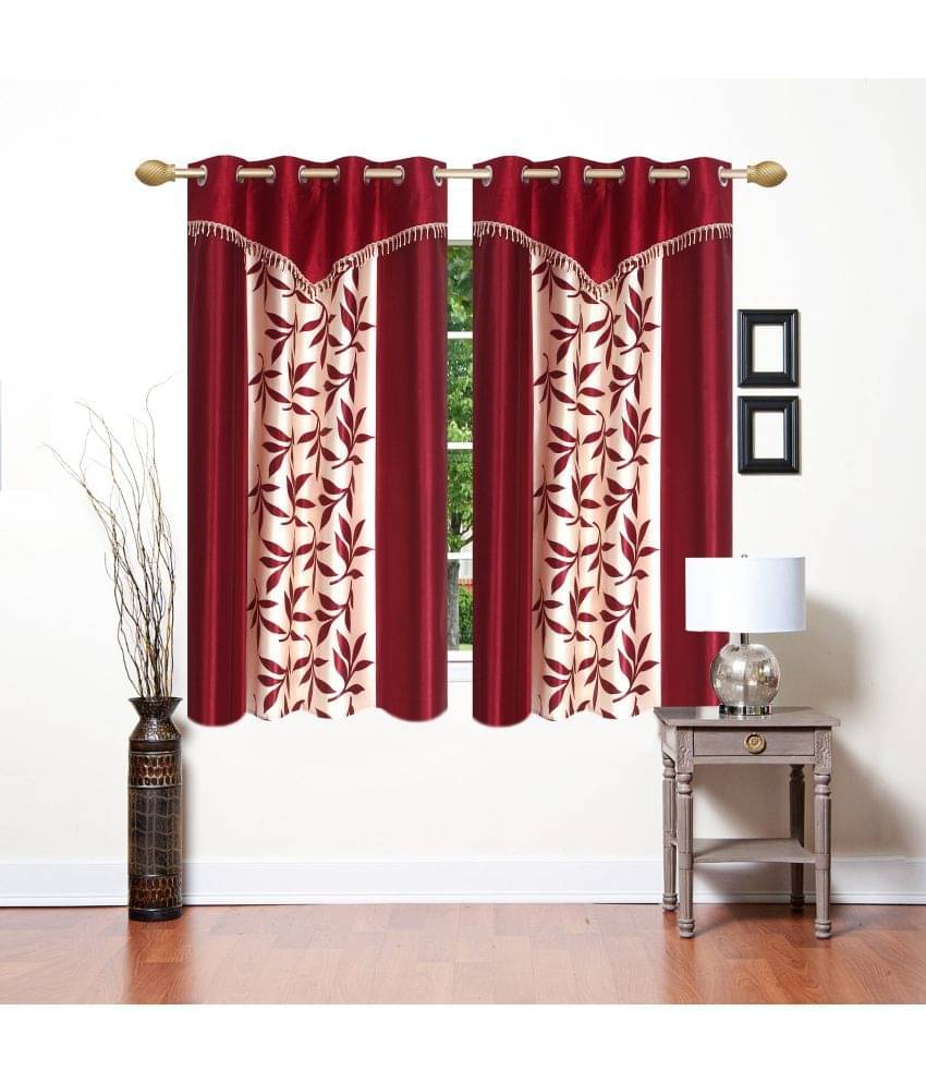 Stella Creations Set of 2 Window Eyelet Curtains Printed Maroon Stella Creations Set of 2 Window Eyelet Curtains Printed Maroon
