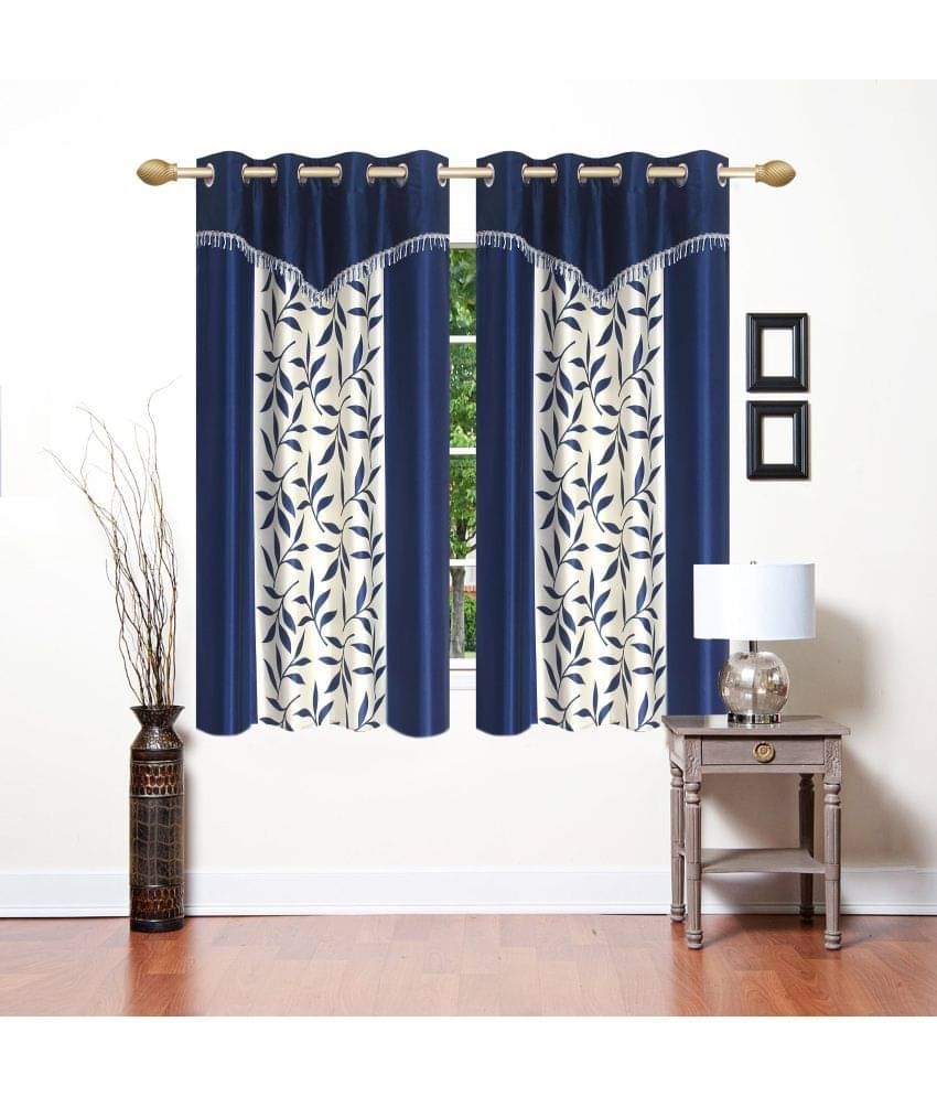 Stella Creations Set of 2 Window Eyelet Curtains Printed Navy Blue Stella Creations Set of 2 Window Eyelet Curtains Printed Navy Blue