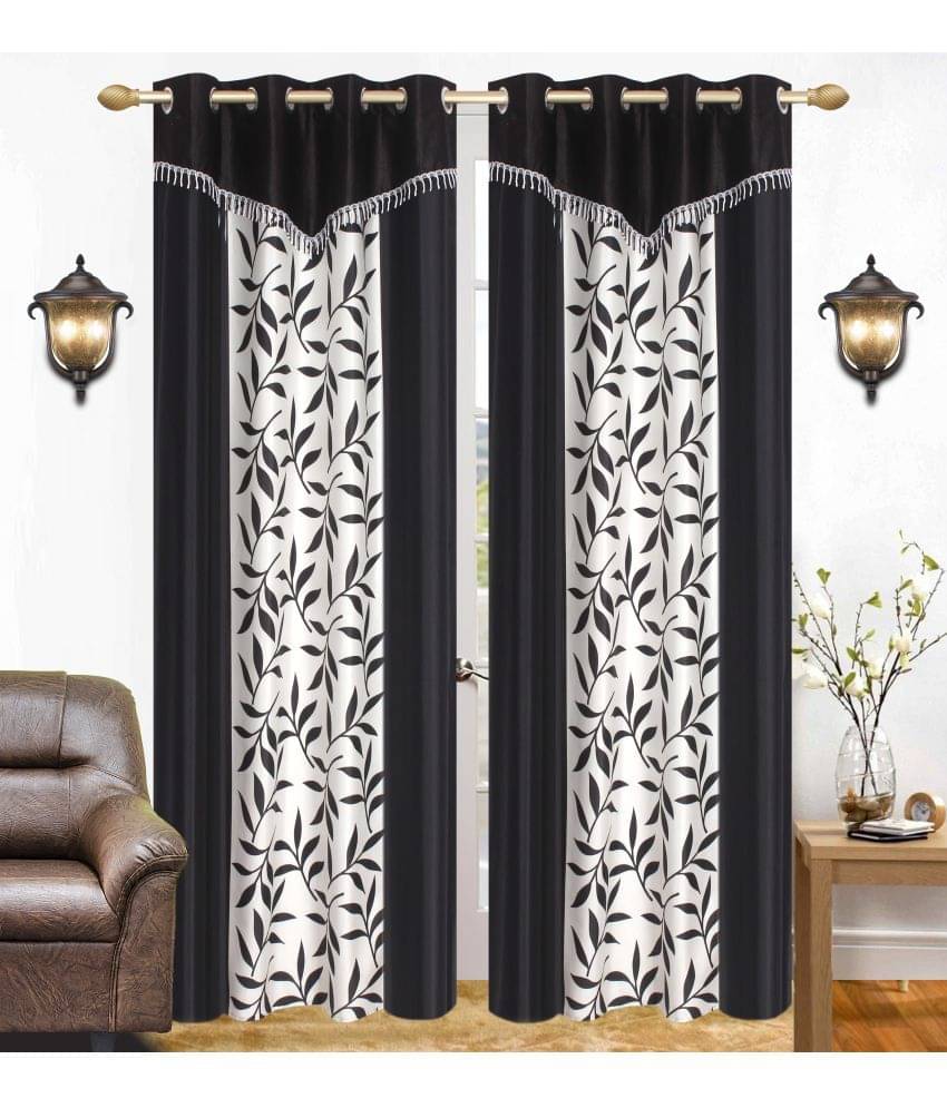    			Stella Creations Set of 2 Long Door Eyelet Curtains Printed Black