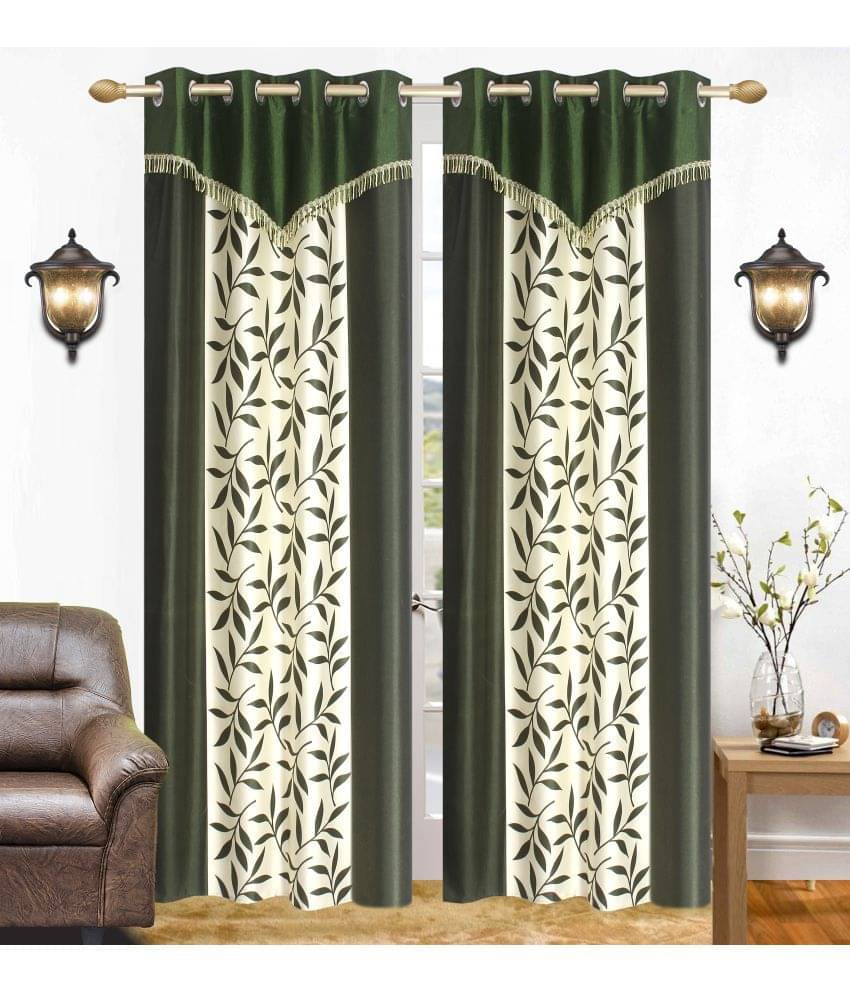 Stella Creations Set of 2 Door Eyelet Curtains Printed Green Stella Creations Set of 2 Door Eyelet Curtains Printed Green