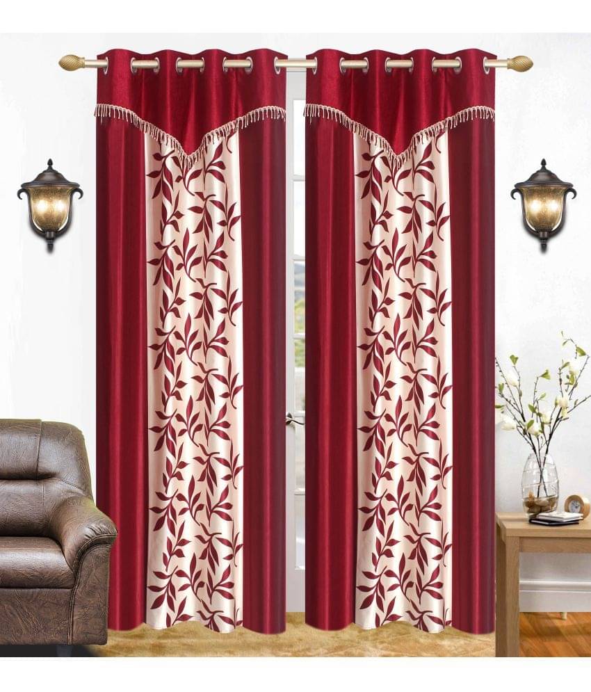 Stella Creations Set of 2 Door Eyelet Curtains Printed Maroon Stella Creations Set of 2 Door Eyelet Curtains Printed Maroon