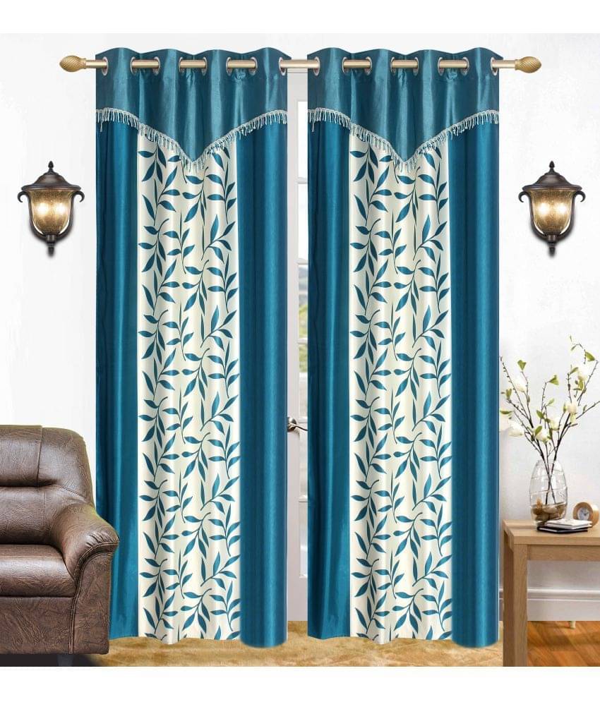     			Stella Creations Set of 2 Long Door Eyelet Curtains Printed Aqua