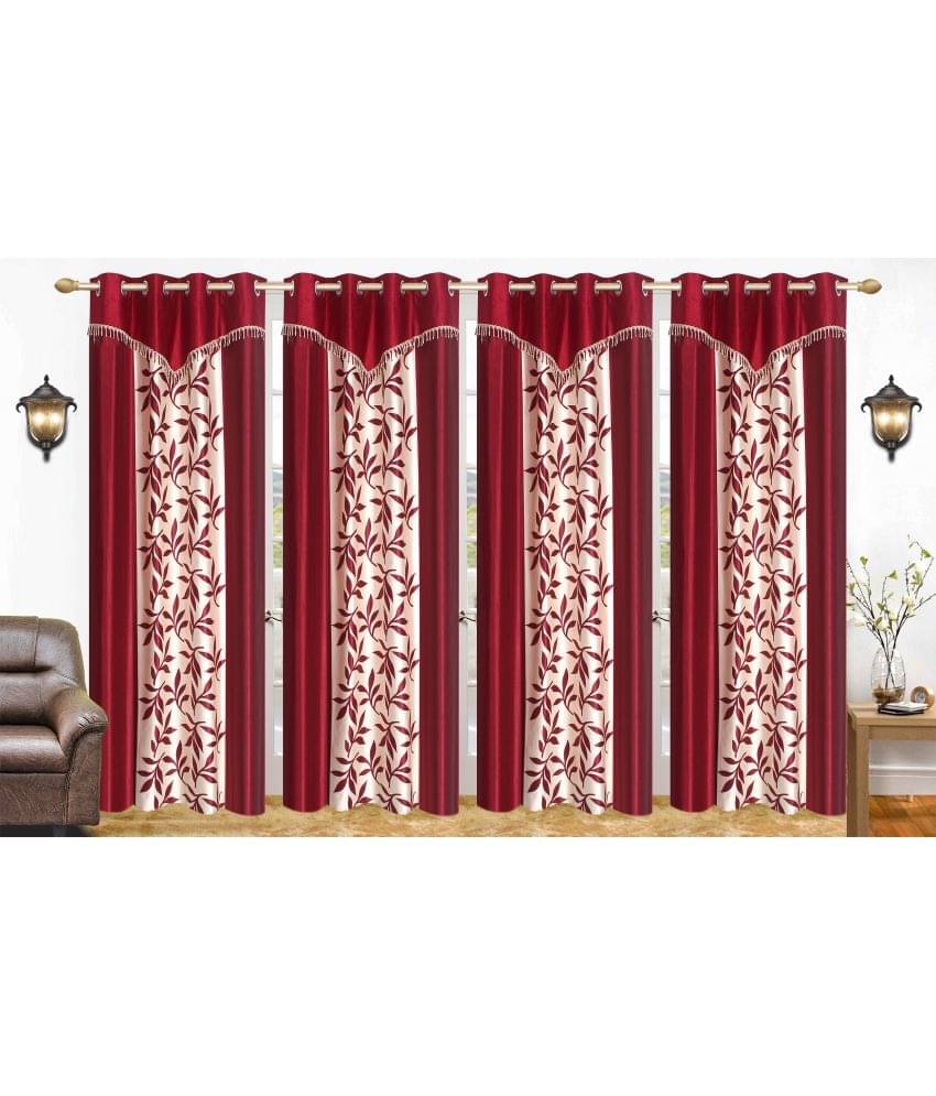 Stella Creations Set of 4 Door Eyelet Curtains Printed Maroon Stella Creations Set of 4 Door Eyelet Curtains Printed Maroon