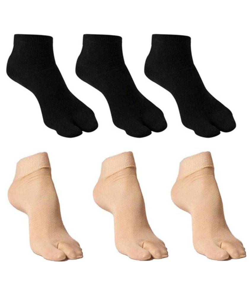     			Tahiro BlackNBeige Cotton Thumb Ankle Length Socks - Pack Of 6