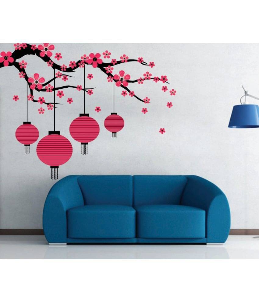Scotlon Xtra Large Flowers with Tree & Lanterns Design PVC Wall Sticker (120 x 100 cms)     			Scotlon Xtra Large Flowers with Tree & Lanterns Design PVC Wall Sticker (120 x 100 cms)
