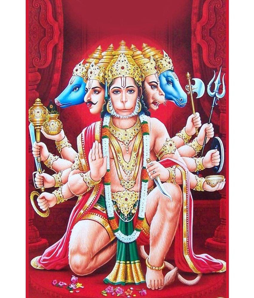     			MAHALAXMI ART & CRAFT Panchmukhi Hanuman Ji Wall Print  Paper Wall Poster Without Frame