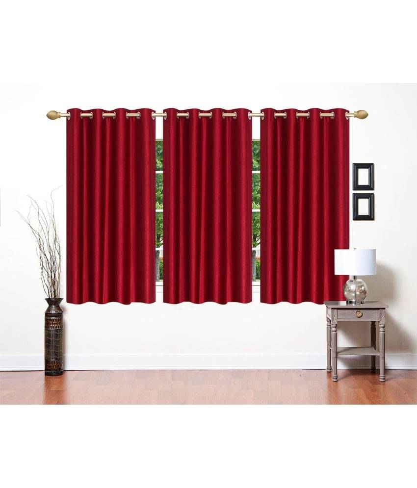Stella Creations Set of 3 Window Eyelet Curtains Plain Maroon Stella Creations Set of 3 Window Eyelet Curtains Plain Maroon