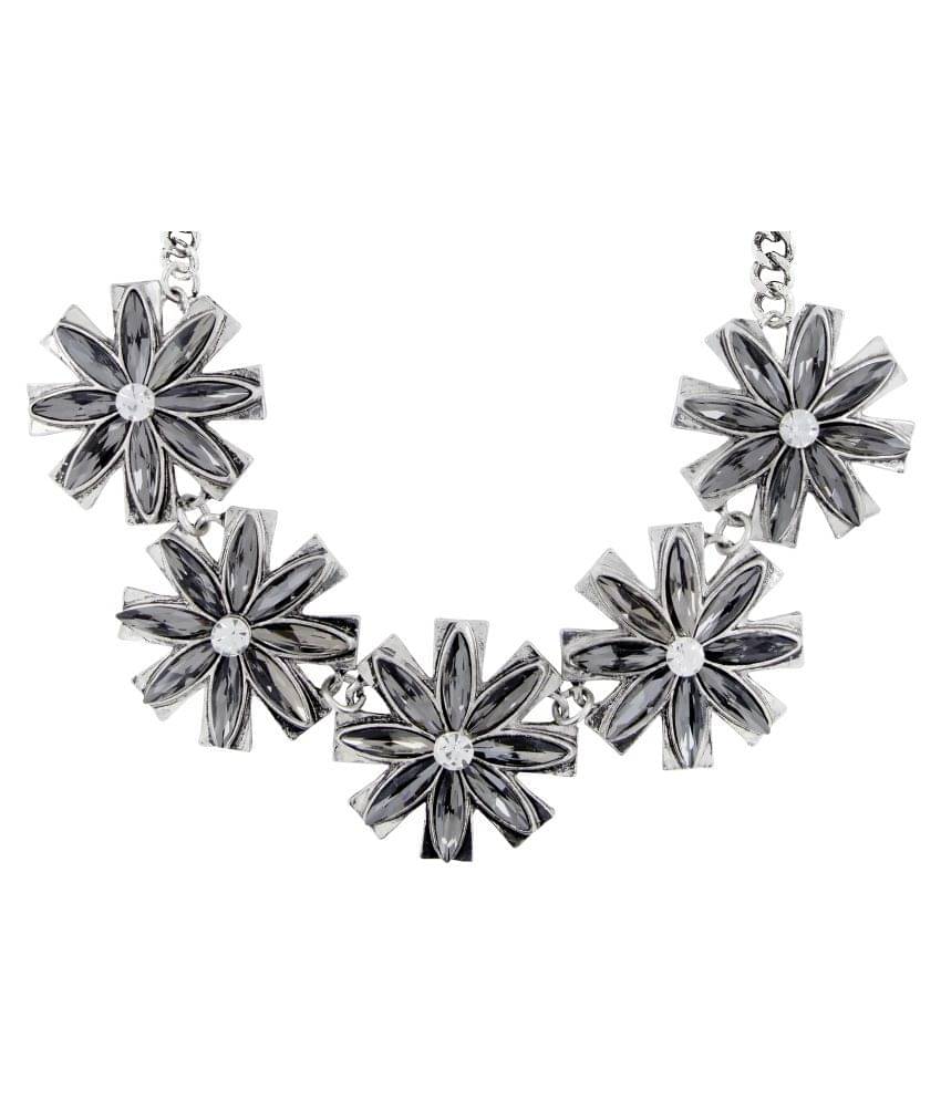 The Jewelbox Flower Grey Crystal Antique Oxidized Slver Plated Necklace for Girls Women The Jewelbox Flower Grey Crystal Antique Oxidized Slver Plated Necklace for Girls Women