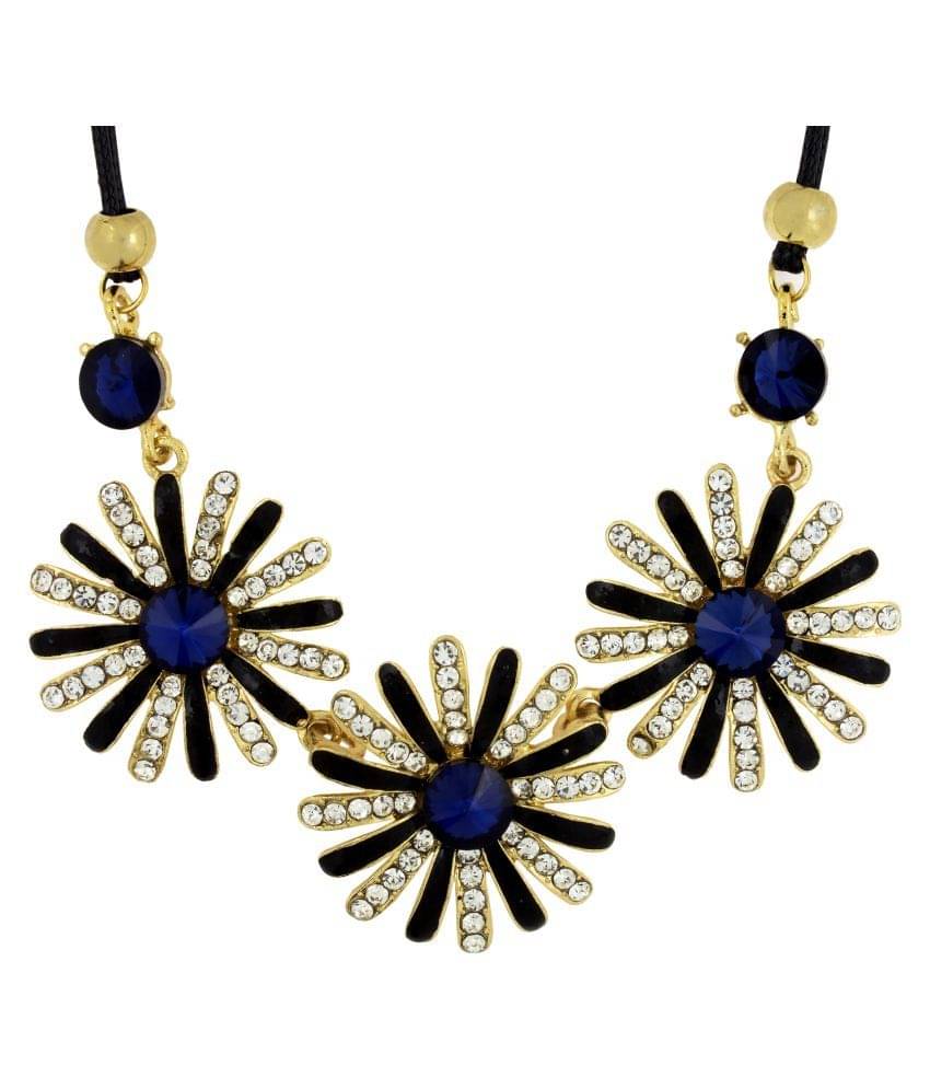 The Jewelbox Party Flower Sparkle Blue Blue Gold Plated CZ American Diamond Crystal Pendant Necklace Chain Girls Women The Jewelbox Party Flower Sparkle Blue Blue Gold Plated CZ American Diamond Crystal Pendant Necklace Chain Girls Women