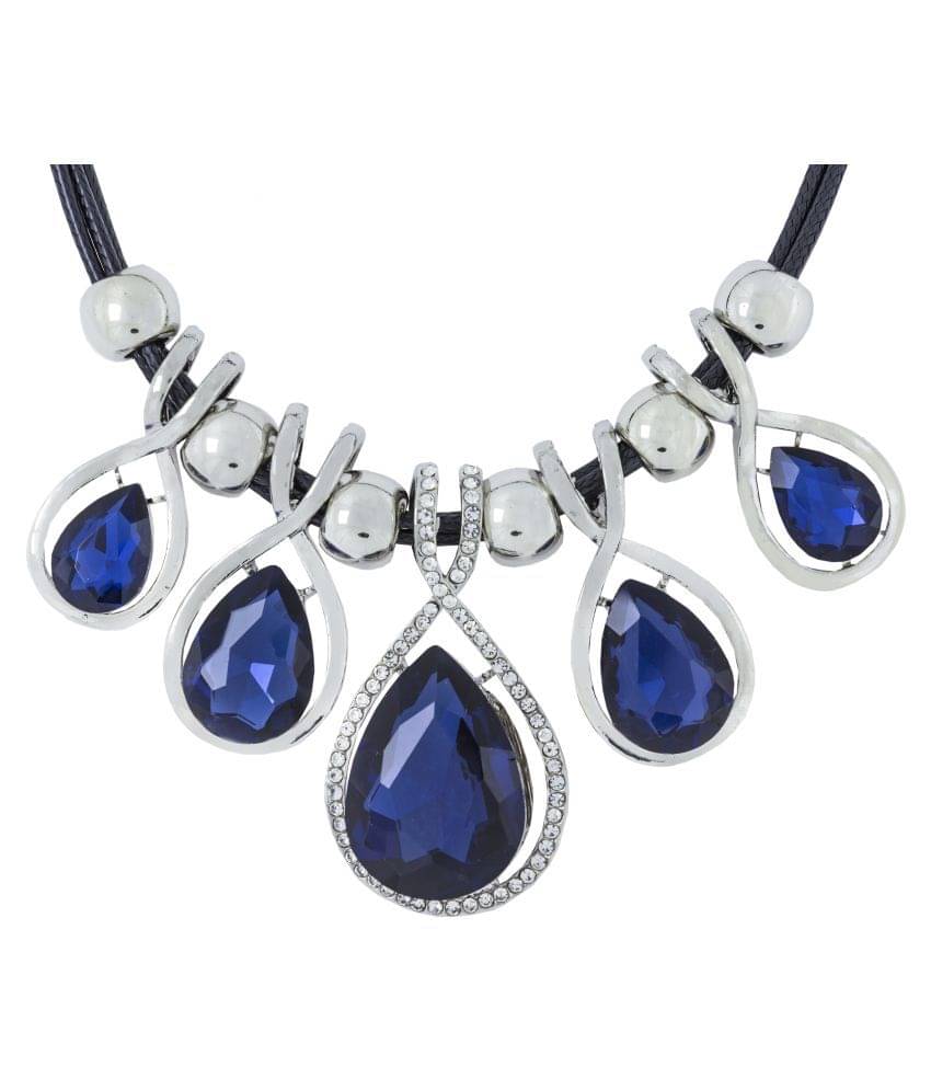 The Jewelbox Stylish Fashion Blue Crystal CZ American Diamond Silver Plated Necklace for Girls Women The Jewelbox Stylish Fashion Blue Crystal CZ American Diamond Silver Plated Necklace for Girls Women