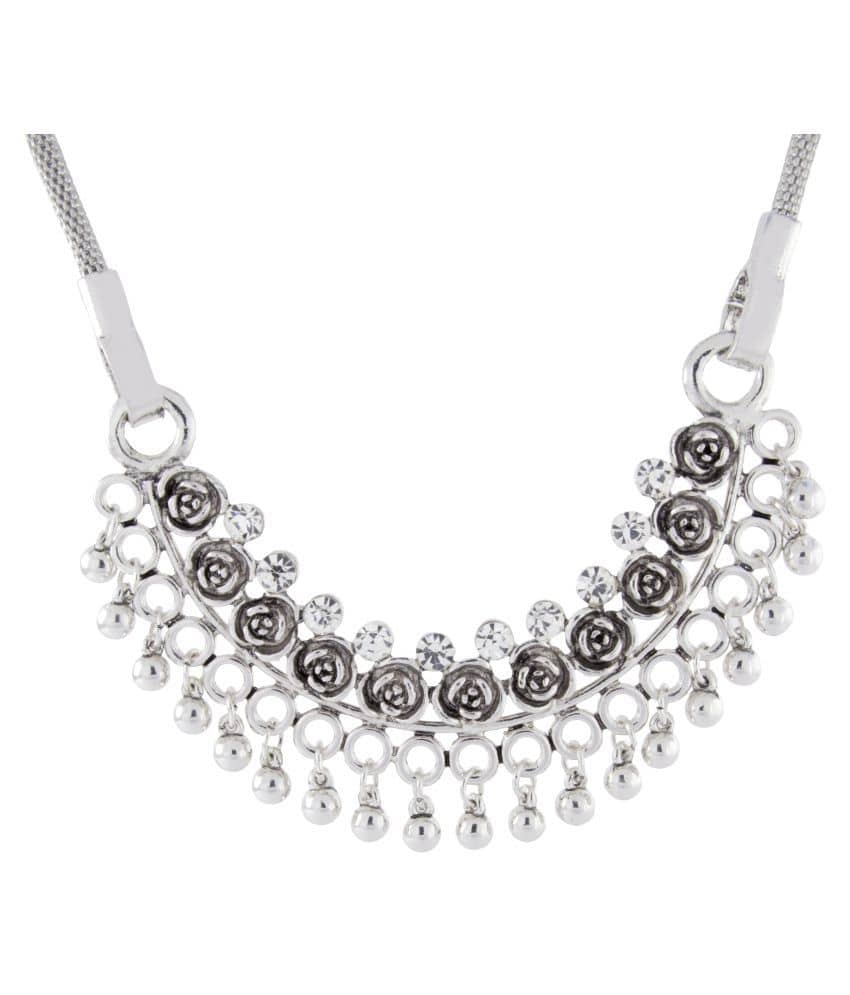 The Jewelbox Tribal Bohemian Afghan Choker Statement Grey Crystal Antique Oxidized Silver Long Necklace Chain Girls Women