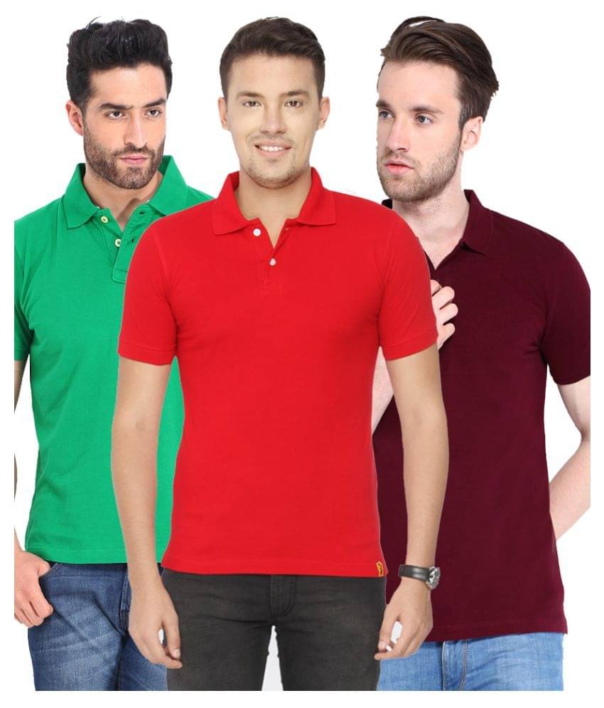 Funky Guys Pack of 3 Cotton Blend Slim Fit Solid Half Sleeves Men's Polo T Shirt ( Multicolor ) Funky Guys Pack of 3 Cotton Blend Slim Fit Solid Half Sleeves Men's Polo T Shirt ( Multicolor )