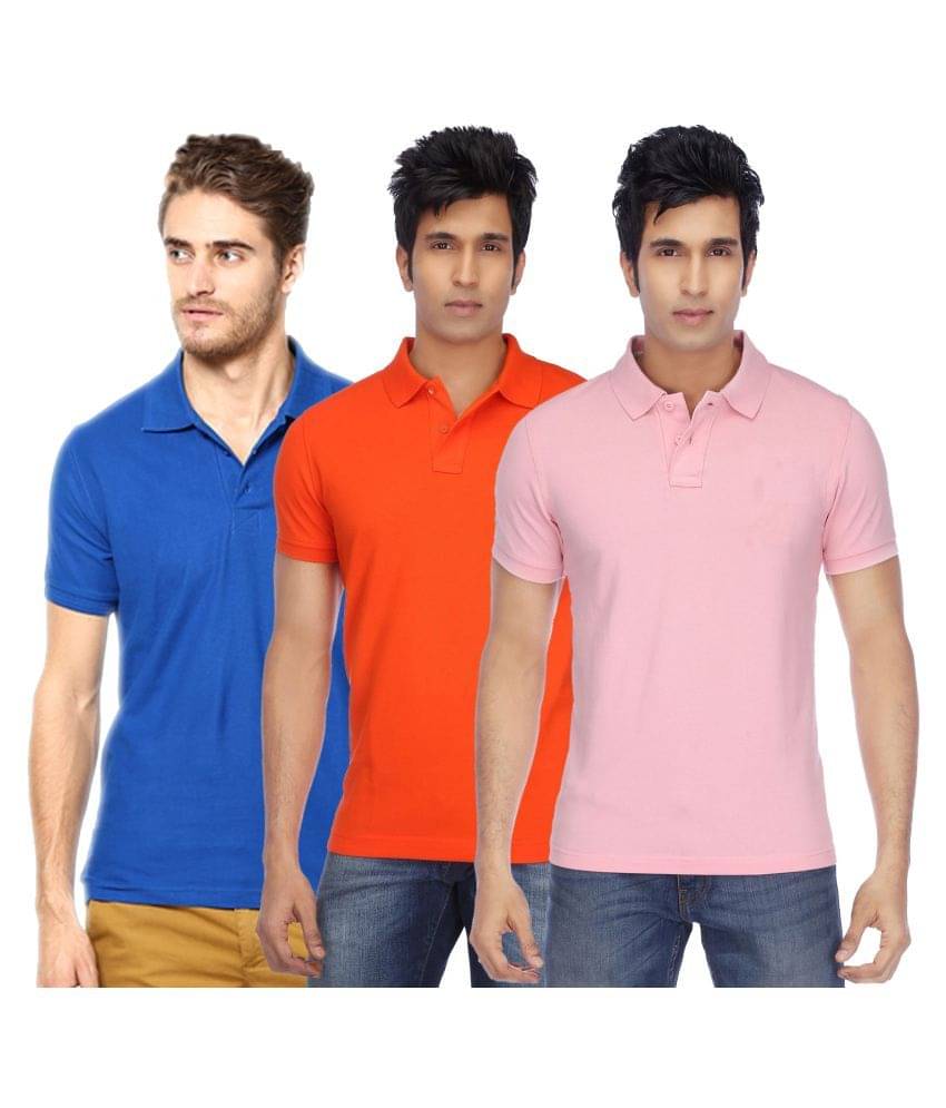     			Funky Guys Pack of 3 Cotton Blend Slim Fit Solid Half Sleeves Men's Polo T Shirt ( Multicolor )