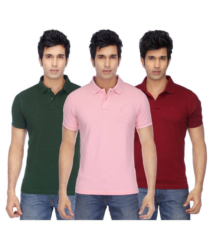 Funky Guys Pack of 3 Cotton Blend Slim Fit Solid Half Sleeves Men's Polo T Shirt ( Multicolor ) Funky Guys Pack of 3 Cotton Blend Slim Fit Solid Half Sleeves Men's Polo T Shirt ( Multicolor )