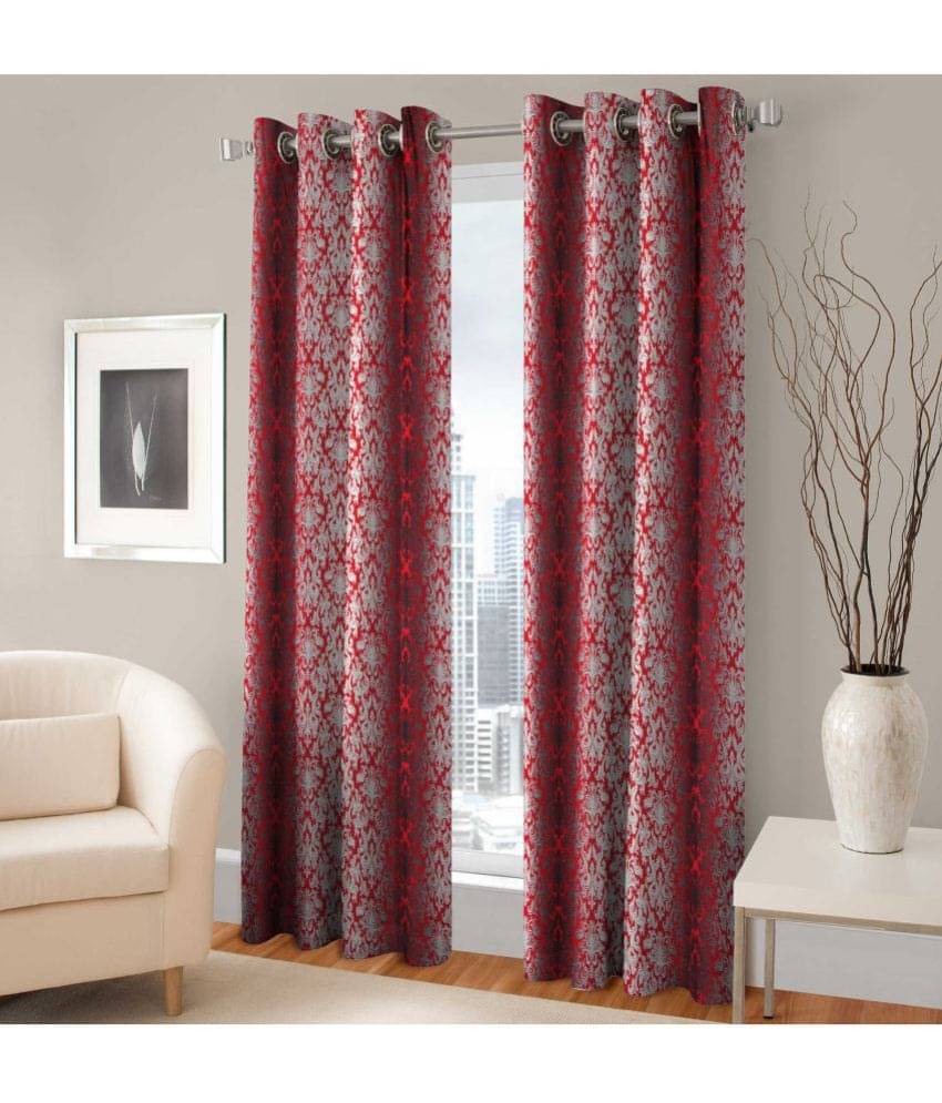     			Fashworld Printed Semi-Transparent Eyelet Door Curtain 7 ft Single -Maroon