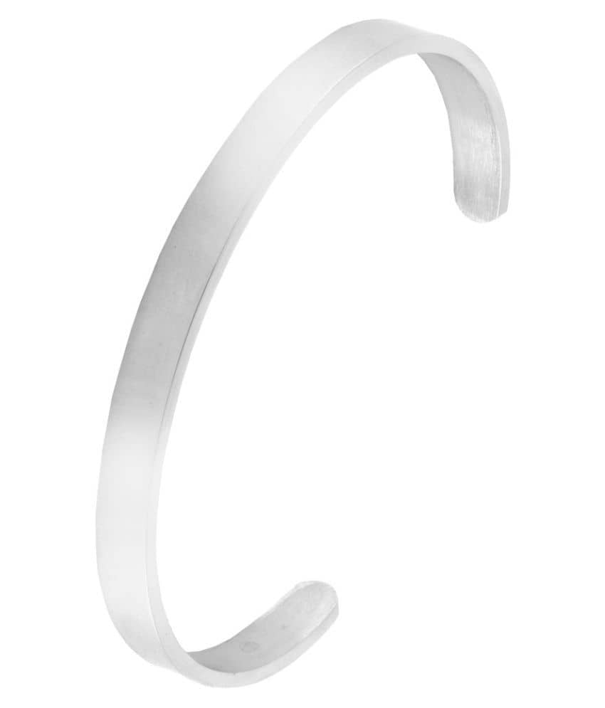 Glossy Silver Plated 316L Surgical Stainless Steel Cuff Kada Bangle Bracelet For Men - Bangles & Bracelets | Buy online on ZillyBuy
