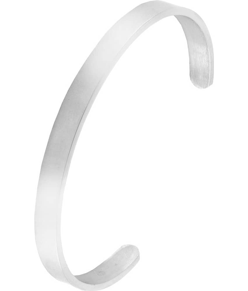 Glossy Silver Plated 316L Surgical Stainless Steel Cuff Kada Bangle Bracelet For Men - Bangles & Bracelets | Buy online on ZillyBuy