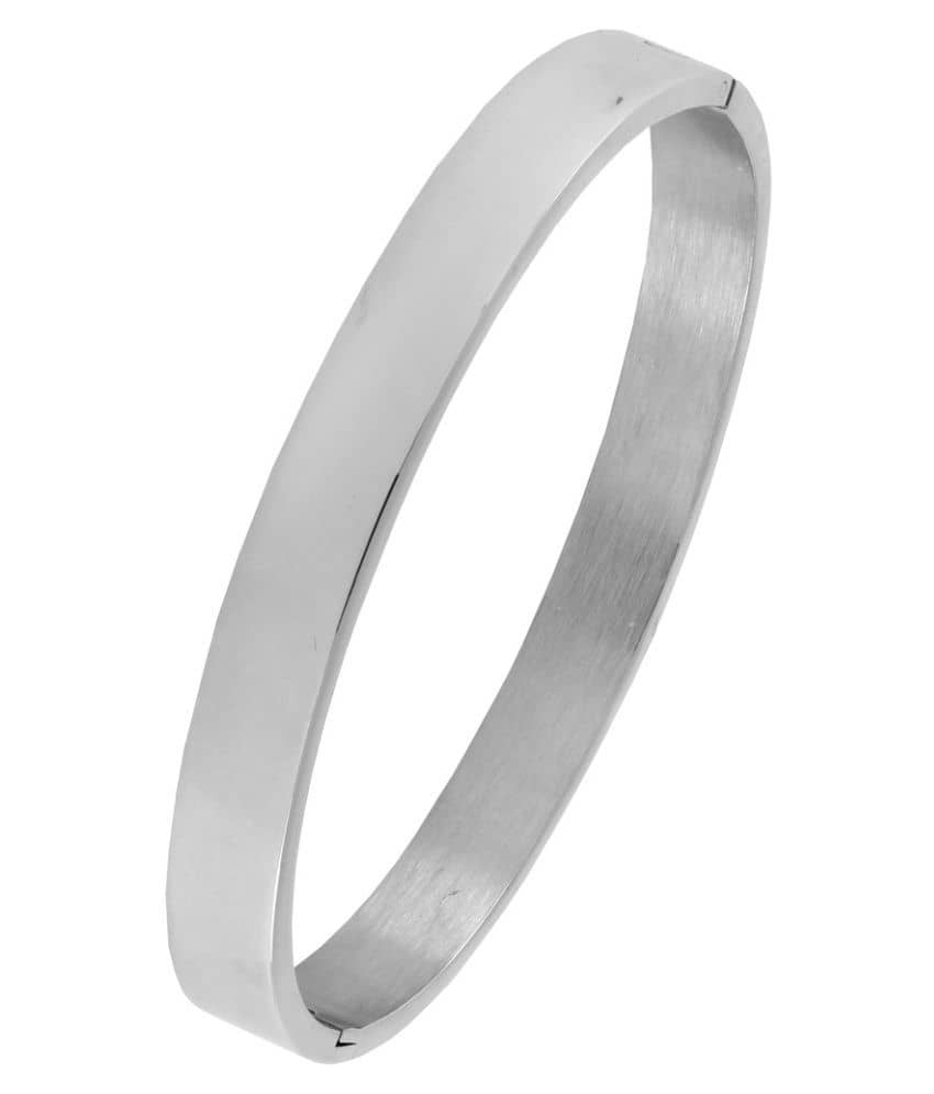 The Jewelbox Classic Glossy 316L Surgical Stainless Steel Silver Plated Openable Bangle Bracelet Boys Men - Bangles & Bracelets | Buy online on ZillyBuy