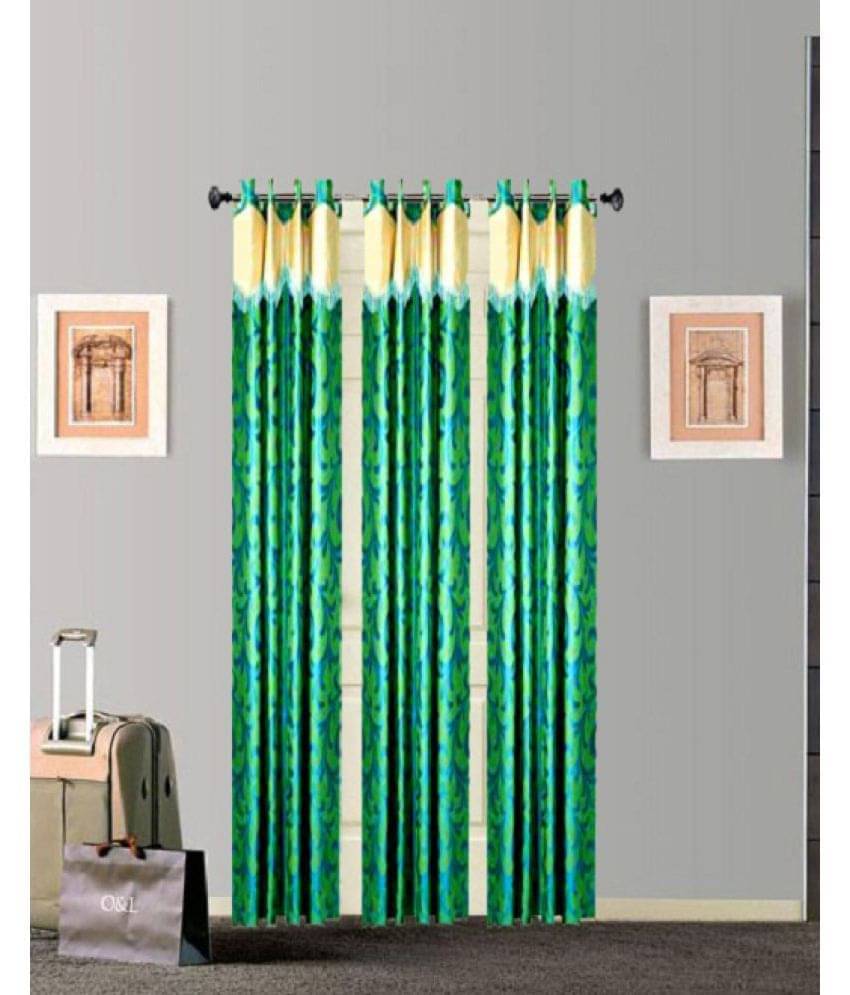     			Tidy Set of 3 Door Eyelet Curtains Floral Green