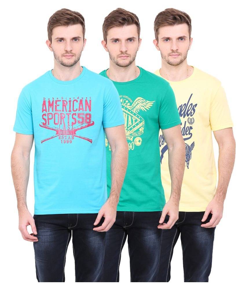     			Duke Pack of 3 Cotton Blend Regular Fit Men's T-Shirt ( Blue )
