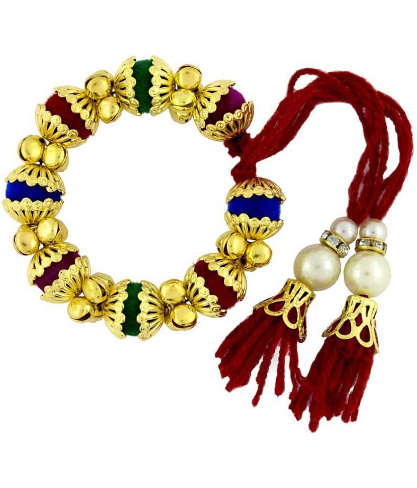 The Jewelbox Handcrafted Red Thread Gold Plated Pearl Cz Free Size Bracelet Bangle For Kids Girls Women - Bangles & Bracelets | Buy online on ZillyBuy