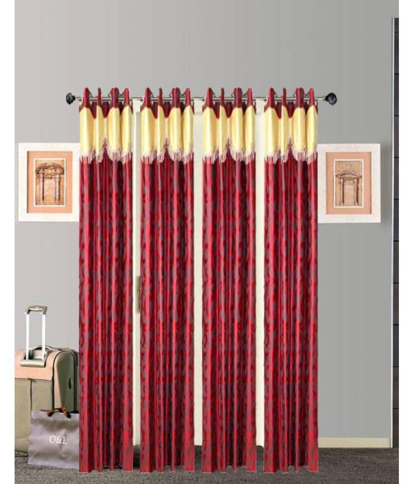 Tidy Set of 4 Door Eyelet Curtains Floral Maroon Tidy Set of 4 Door Eyelet Curtains Floral Maroon
