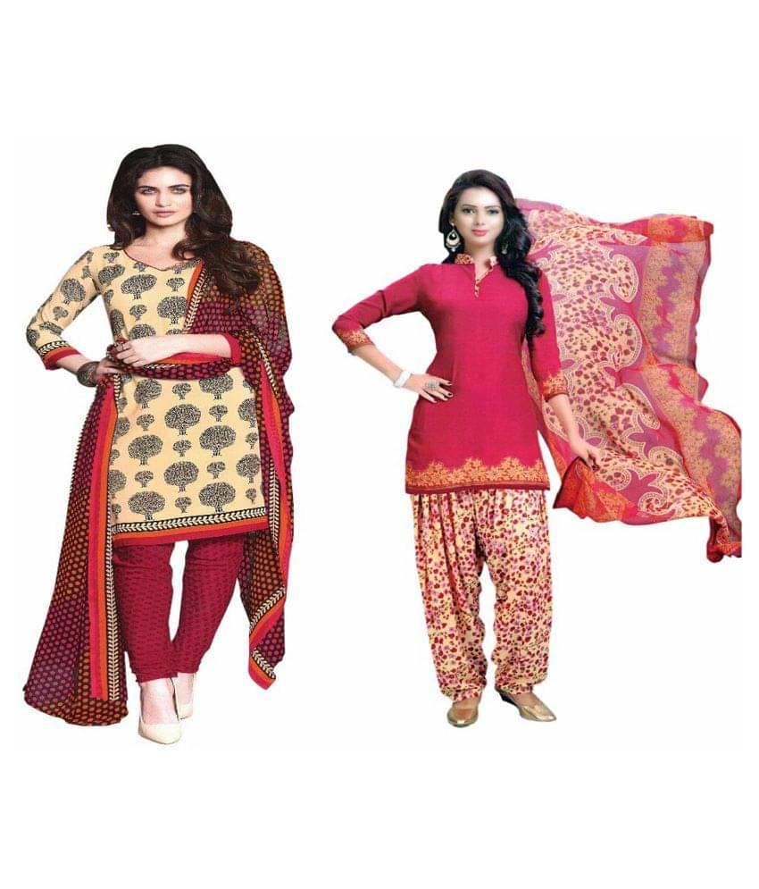 Reya Pink and Red Crepe Dress Material Reya Pink and Red Crepe Dress Material
