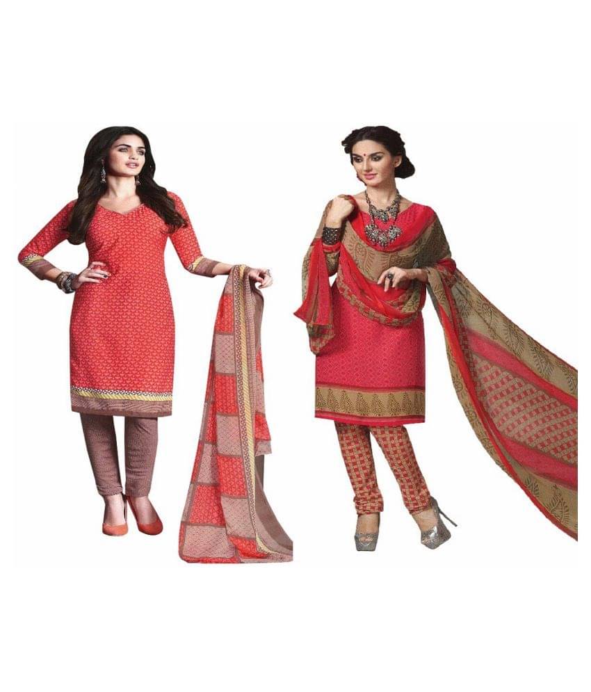 Reya Red and Brown Crepe Dress Material     			Reya Red and Brown Crepe Dress Material