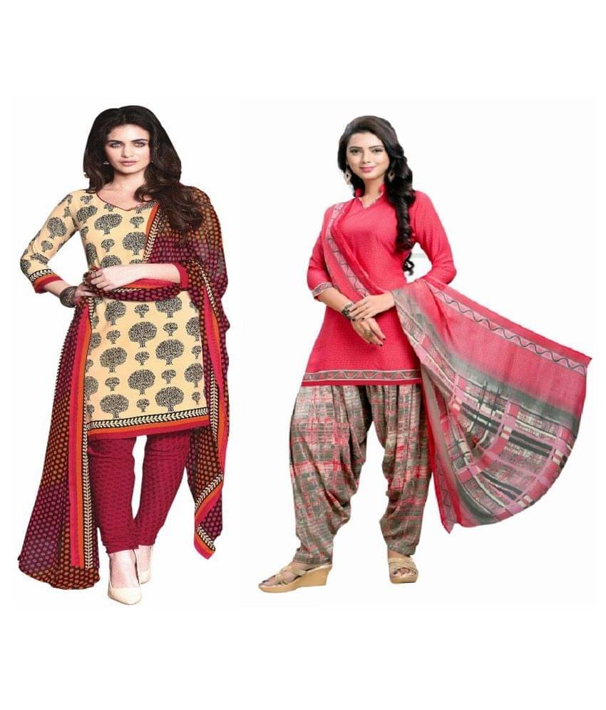 Reya Red and Pink Crepe Dress Material Reya Red and Pink Crepe Dress Material