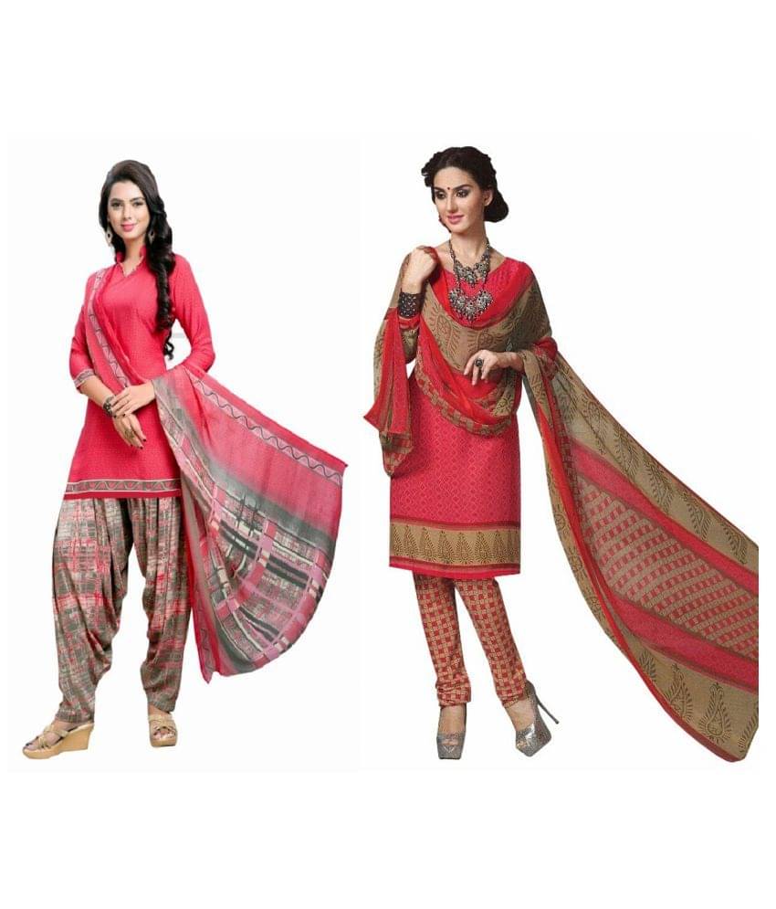 Reya Red and Brown Crepe Dress Material     			Reya Red and Brown Crepe Dress Material