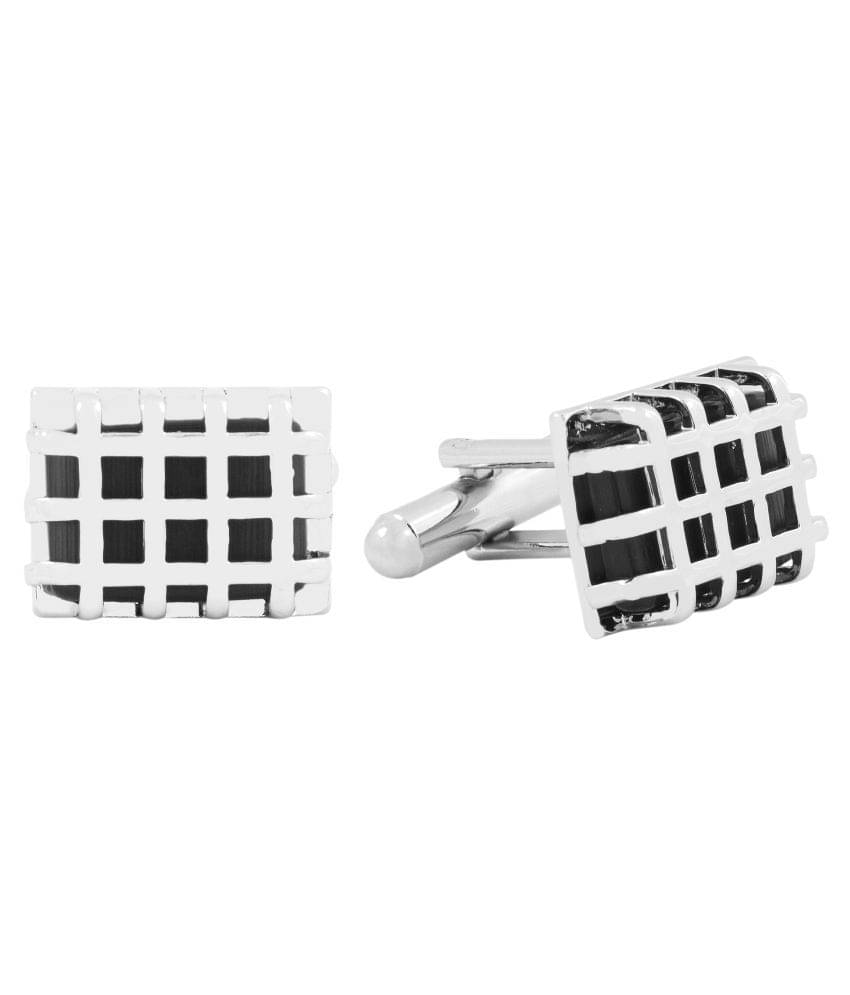 The Jewelbox Glossy Recangle Wide Inside Black Crystal Silver Rhodium Plated Brass Cufflink Pair For Men The Jewelbox Glossy Recangle Wide Inside Black Crystal Silver Rhodium Plated Brass Cufflink Pair For Men