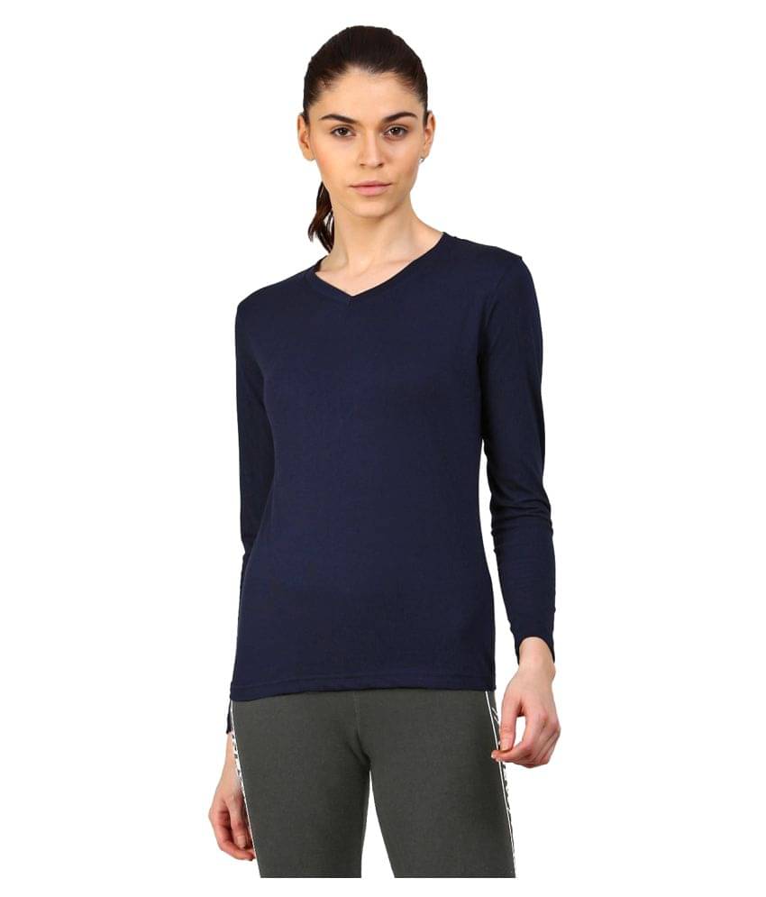     			Ap'pulse Women Cotton Solid Regular Fit Round Neck T-Shirt ( Navy )