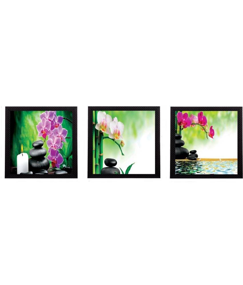     			eCraftIndia Set of 3 Colorful Floral Satin Matt Texture UV Art Painting