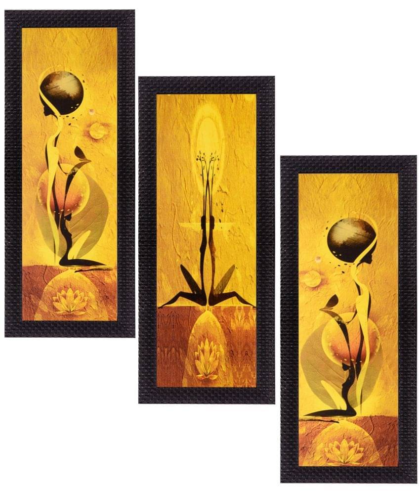     			eCraftIndia Yellow Set of 3 Abstract UV Wall Art