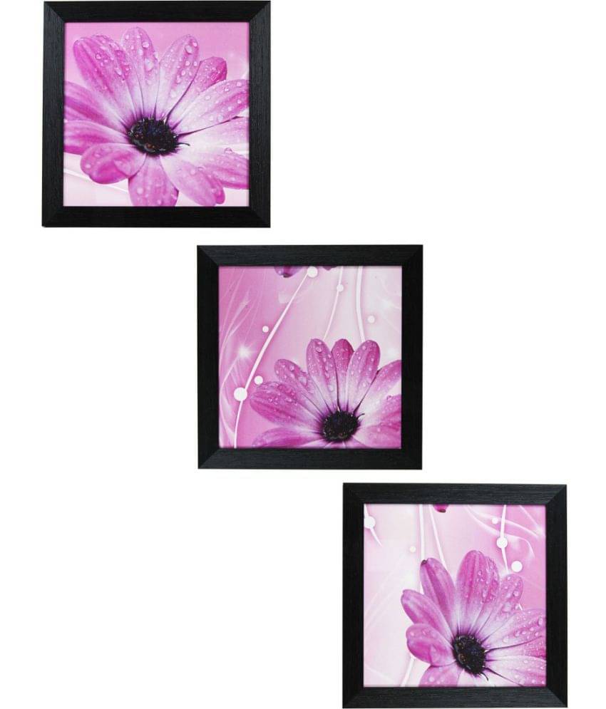     			Ecraftindia  Fine Finish Matt Textured UV Art Print  Multicolor Wood Painting With Frame Set of 3