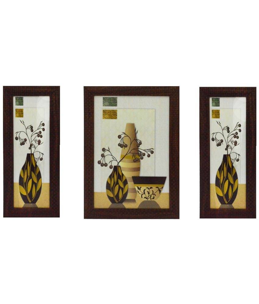 eCraftIndia Set of 3 Off-White & Brown Botanical Satin Matt Textured UV Wall Art eCraftIndia Set of 3 Off-White & Brown Botanical Satin Matt Textured UV Wall Art