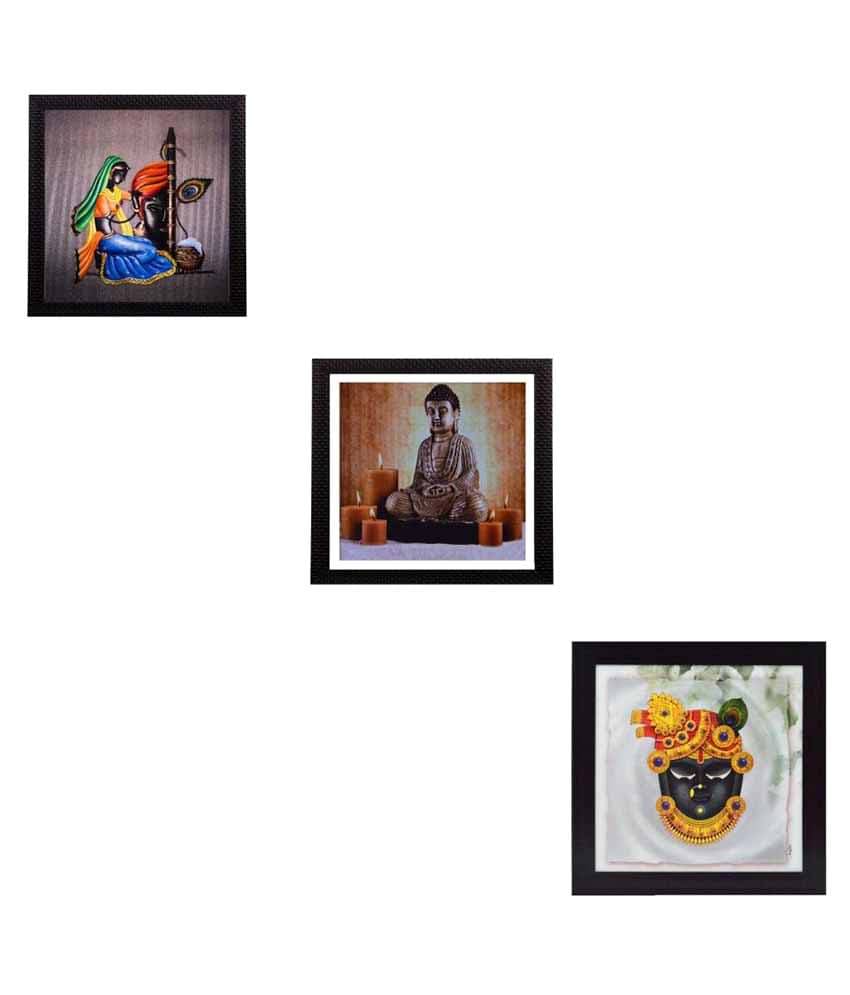    			eCraftIndia Multicoloured Set of 3 Religious UV Wall Art