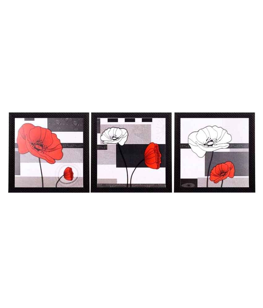     			eCraftIndia Multicoloured Set of 3 Floral UV Wall Art