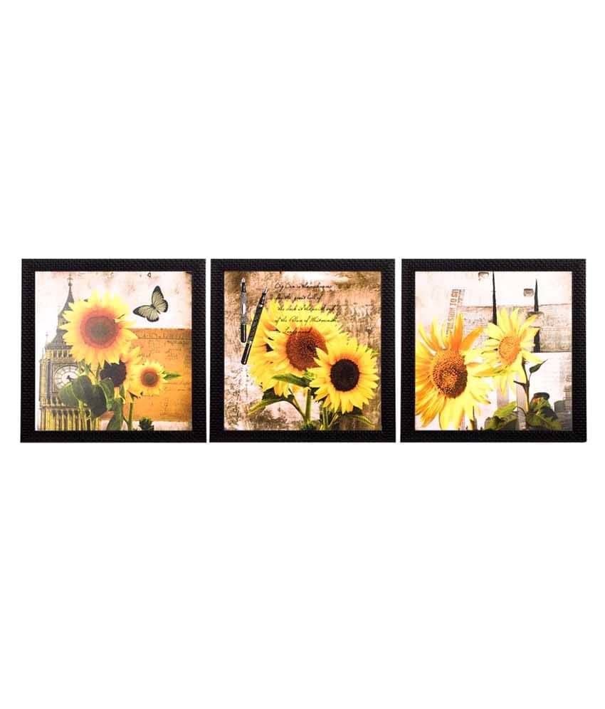     			eCraftIndia Multicoloured Set of 3 Floral UV Wall Art