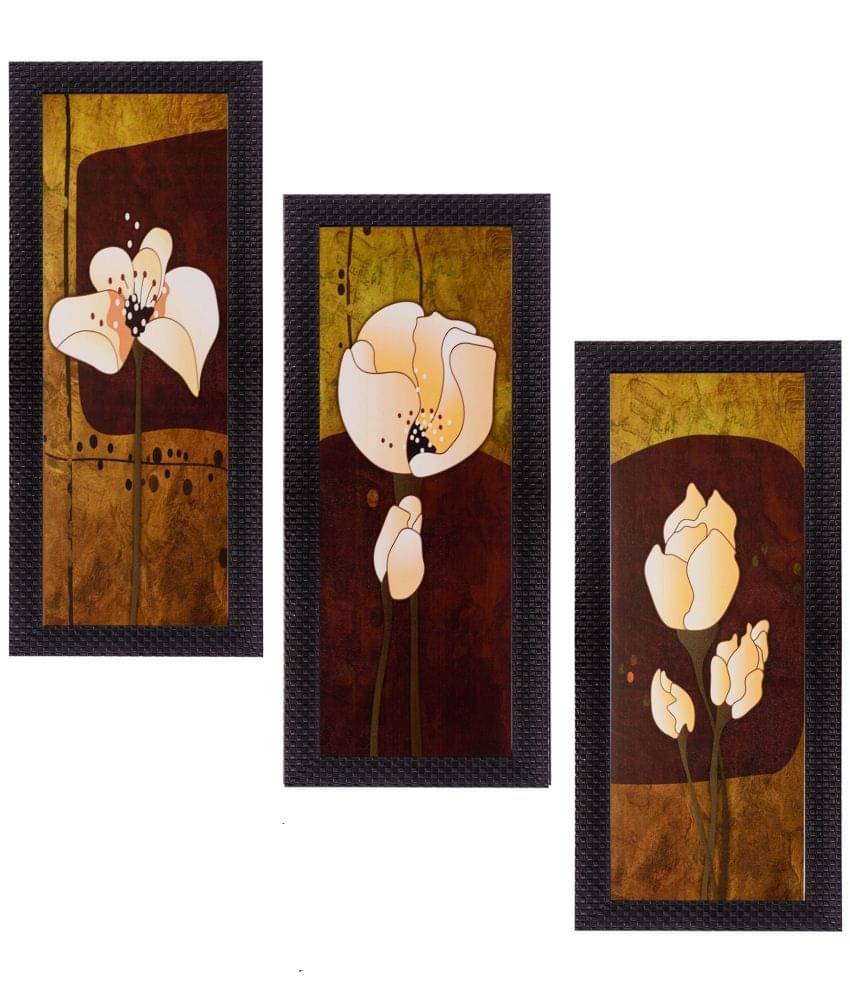     			eCraftIndia Multicoloured Set of 3 Floral UV Wall Art