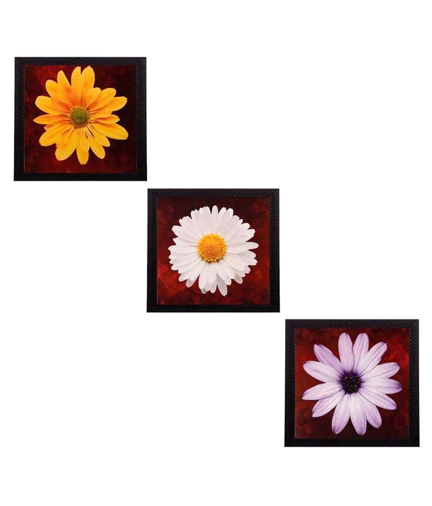     			eCraftIndia Multicoloured Set of 3 Floral UV Wall Art