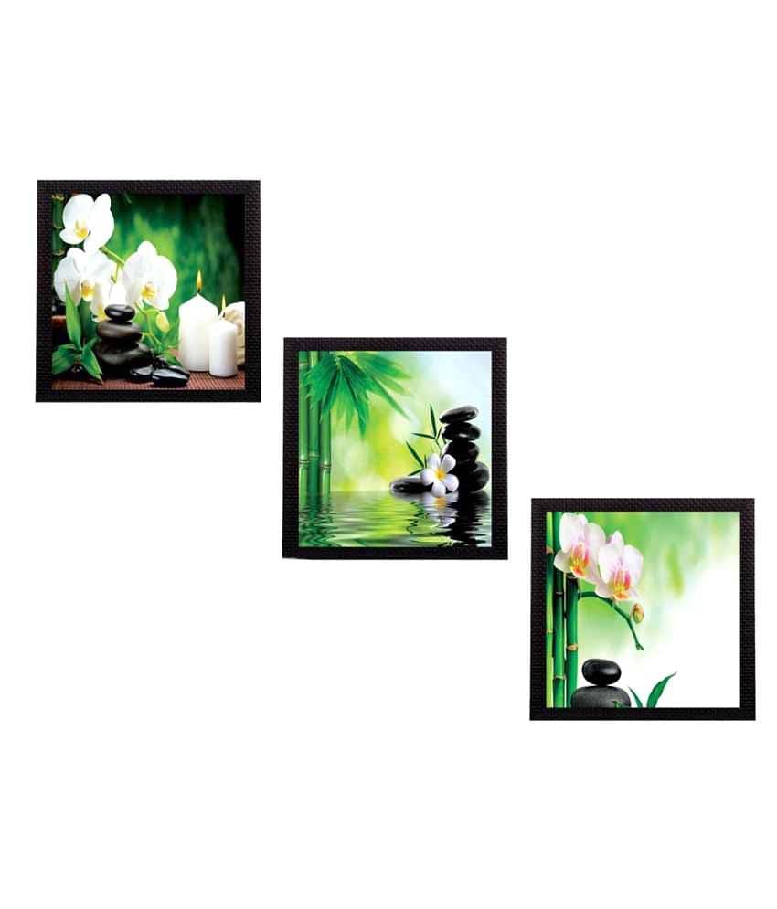 eCraftIndia Set of 3 White Flora and Stones Satin Matt Texture UV Art Painting eCraftIndia Set of 3 White Flora and Stones Satin Matt Texture UV Art Painting