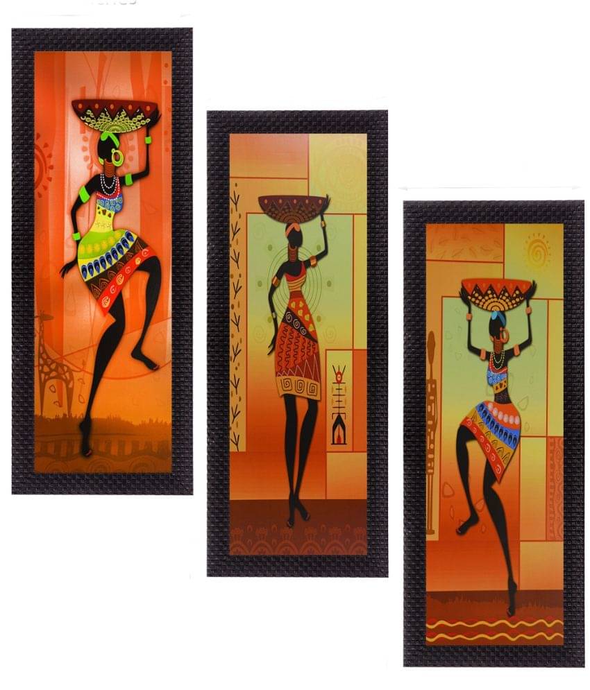 eCraftIndia Set of 3 Tribal Women Figurine Satin Matt Texture UV Art Painting     			eCraftIndia Set of 3 Tribal Women Figurine Satin Matt Texture UV Art Painting