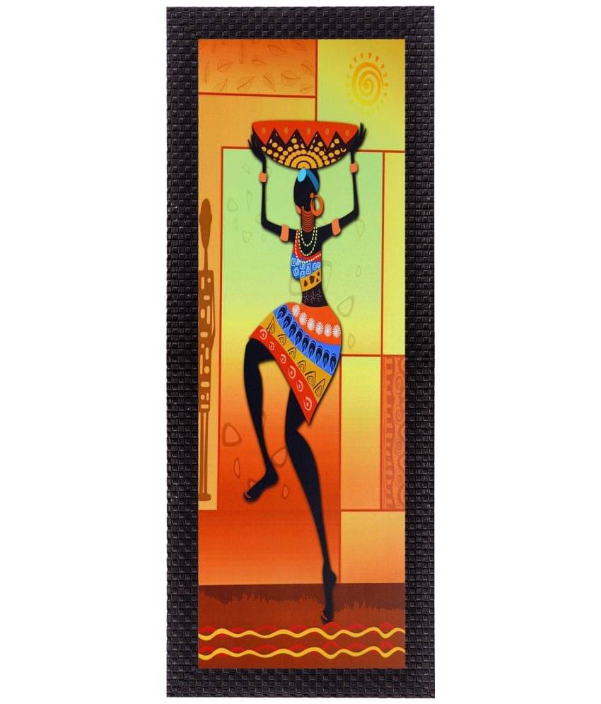     			eCraftIndia Orange & Green Dancing Tribal Woman Satin Matt Texture UV Wall Art
