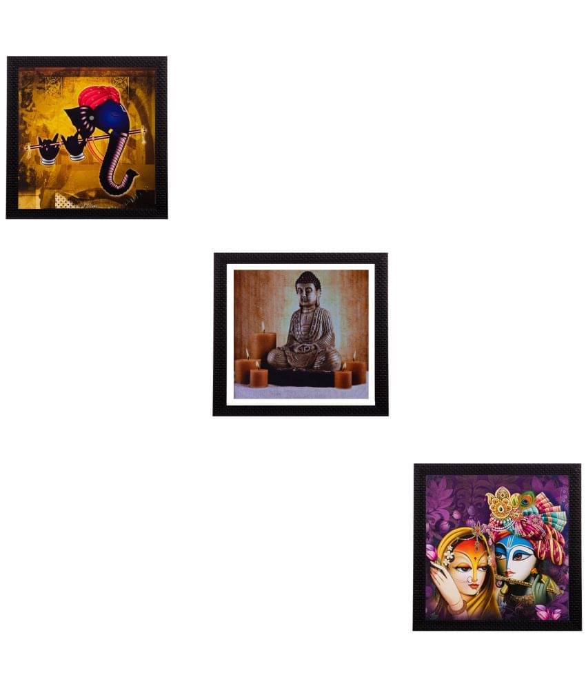     			eCraftIndia Multicoloured Set of 3 Religious UV Wall Art
