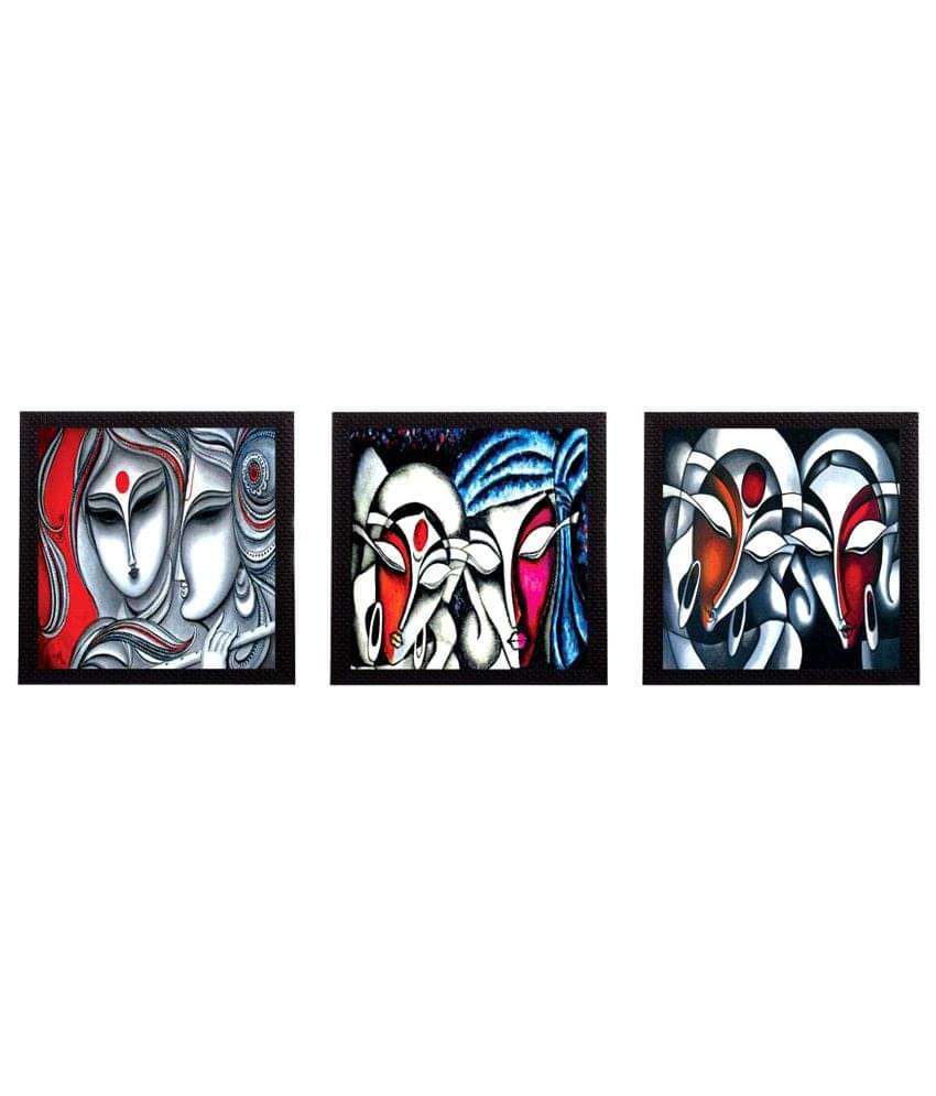 EcraftIndia Face Of Radha Krishna Satin Matt Texture UV Art Wood Painting With Frame Set of 3 EcraftIndia Face Of Radha Krishna Satin Matt Texture UV Art Wood Painting With Frame Set of 3