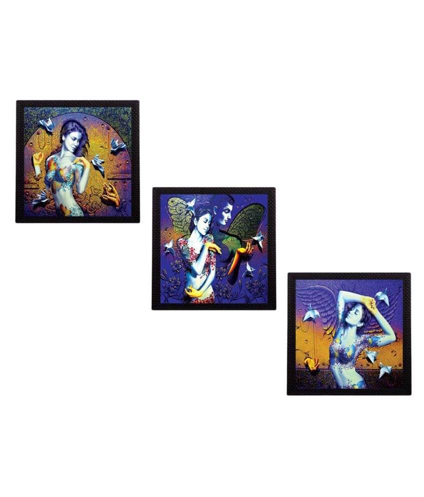 eCraftIndia Beautiful Lady Satin Matt Texture UV Art Wood Painting With Frame Set of 3 eCraftIndia Beautiful Lady Satin Matt Texture UV Art Wood Painting With Frame Set of 3