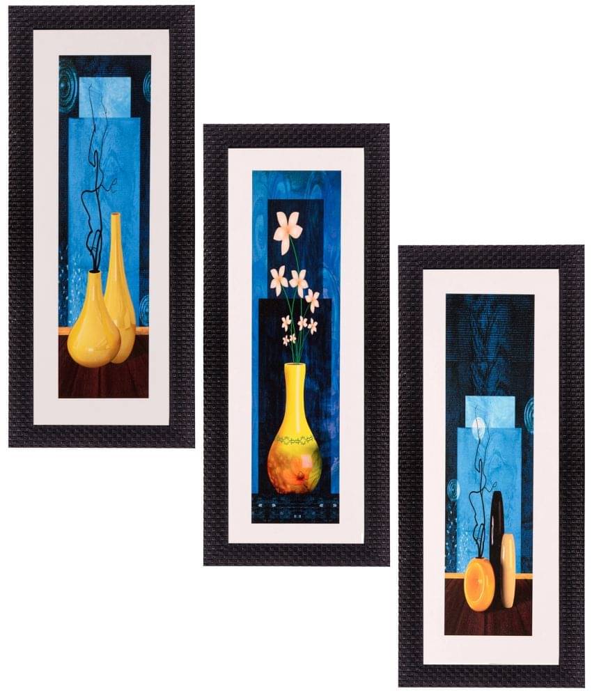     			eCraftIndia Yellow & Blue Set of 3 UV Wall Art