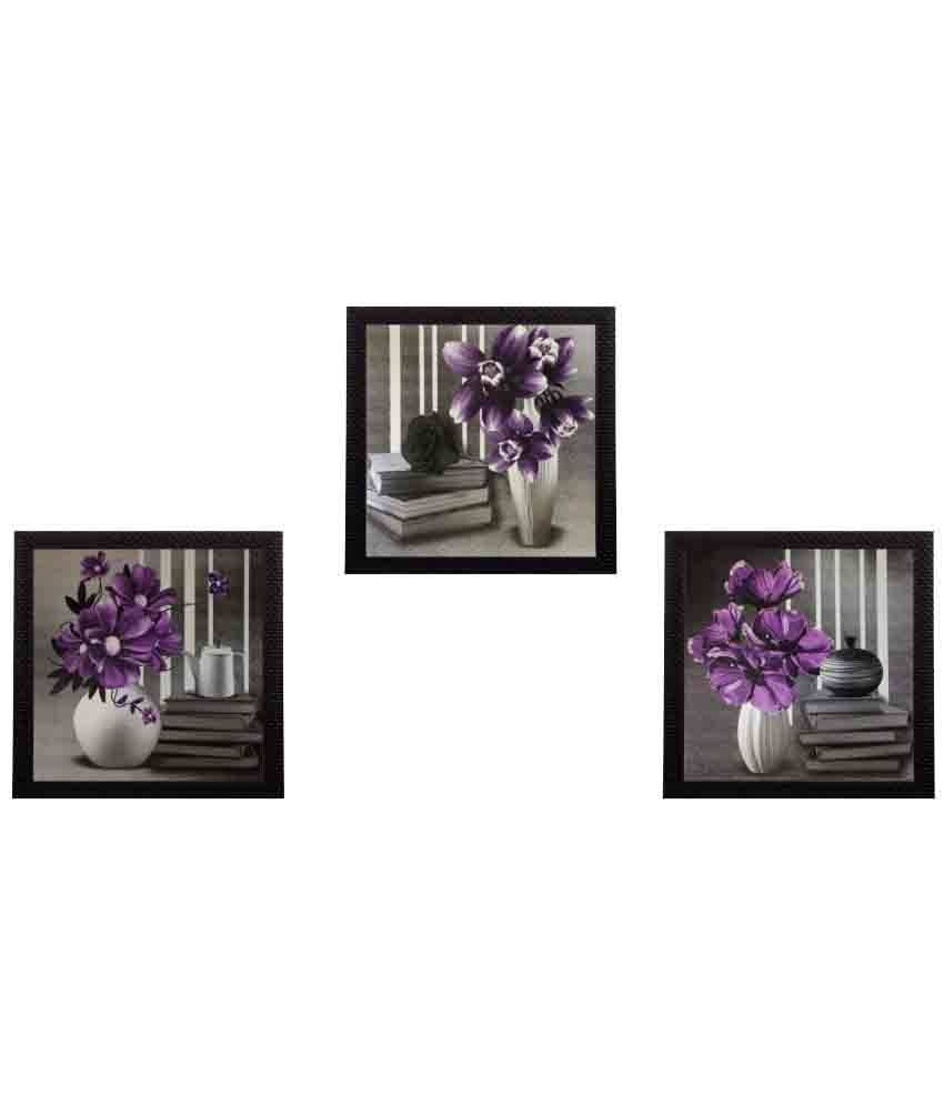 eCraftIndia Set of 3 Grey & Purple Floral UV Wall Art eCraftIndia Set of 3 Grey & Purple Floral UV Wall Art